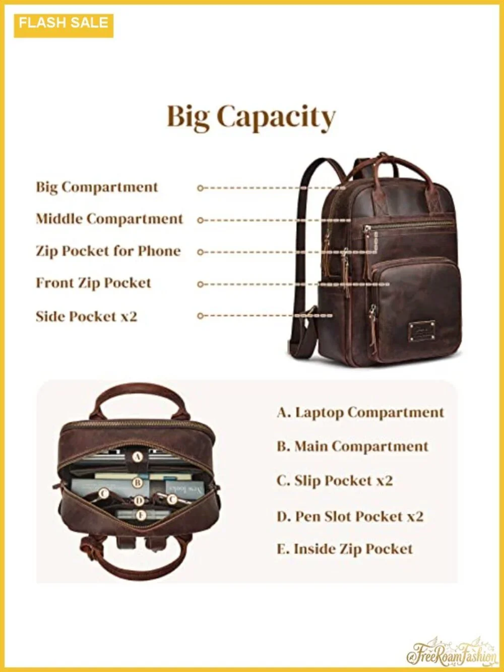 Vintage Genuine Leather Backpack Purse Travel Daypack with Luggage Sleeve